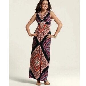 Multicolor Geometric Maxi Dress Chicos Size 3
